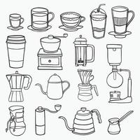 doodle frihandsskissritning av kaffeutrustningsamling. vektor