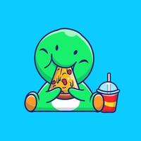 niedlicher dinosaurier, der pizza-cartoon-vektor-symbol-illustration isst. Tierfutter-Icon-Konzept isolierter Premium-Vektor. flacher Cartoon-Stil. vektor