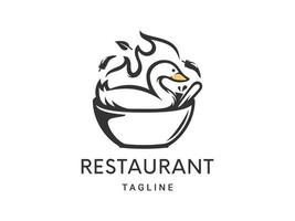 Ente mit Schüssel-Restaurant-Logo-Vorlage vektor