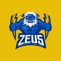 zeus hält blitz maskottchen logo design illustration vektor für gaming sport esport und team