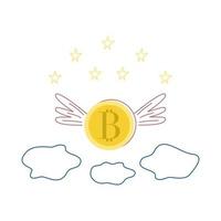 flygande bitcoin i himlen. vektor illustration.