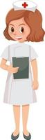 söt sjuksköterska seriefigur på vit bakgrund vektor