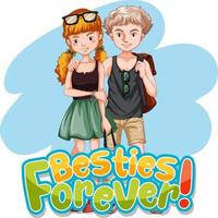 Besties Forever Typografie-Logo mit ein paar Teenagern vektor