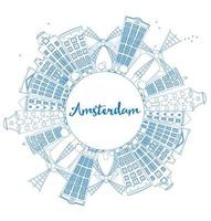 skissera amsterdam stadssilhuett med blå byggnader och kopieringsutrymme. vektor