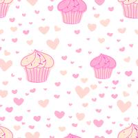 Cupcakes mönster bakgrund, Söt bageri mönster, Vektor illustration.