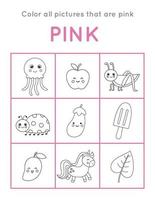 Färbe alle rosa Objekte. Grundfarben für Kinder lernen. vektor