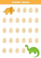 buchstaben des englischen alphabets verfolgen. Arbeitsblatt mit süßen Dinosauriern. vektor