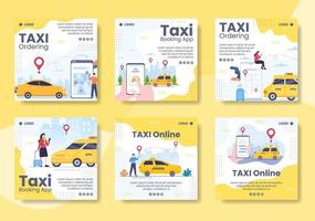 flache illustration der online-taxibuchungsreiseservice-postschablone, die vom quadratischen hintergrund für soziale medien oder webinternet bearbeitet werden kann vektor