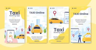 flache illustration der online-taxibuchungsreiseservice-geschichten-vorlage, die vom quadratischen hintergrund für soziale medien oder web-internet bearbeitet werden kann vektor