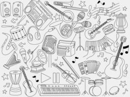 Set von Musikinstrumenten im Doodle-Stil vektor
