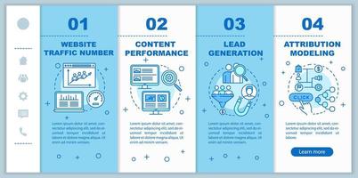 Vorteile des digitalen Marketings beim Onboarding mobiler Webseiten Vektorvorlage. reaktionsschnelle smartphone-website-schnittstellenidee mit linearen illustrationen. Webseiten-Walkthrough-Schrittbildschirme. Farbkonzept vektor