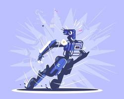 robot polis platt vektorillustration. cyborg, humanoid polis isolerade seriefigur. patrullpolis med artificiell intelligens. robotteknikrevolution. ai säkerhet, militär vakt vektor