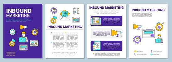 Vorlagenlayout für Inbound-Marketing-Broschüren. Inhaltsvermarktung. flyer, broschüre, broschürendruckdesign mit linearen illustrationen. Vektorseitenlayouts für Zeitschriften, Geschäftsberichte, Werbeplakate vektor