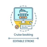 Symbol für das Kreuzfahrtbuchungskonzept. online-tickets reservierungsidee dünne linie illustration. Website des Reisebüros. Reise, Reiseplanung. Vektor isoliert Umrisszeichnung. editierbarer Strich