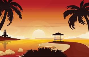 schöne sonnenuntergang meer nusa dua bali landschaftsansicht illustration vektor