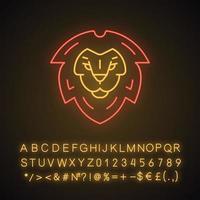 lejonhuvud symbol neonljus ikon. leo kung. lejonsköldlogotyp. element för varumärkesidentiteten. glödande tecken med alfabet, siffror och symboler. vektor isolerade illustration