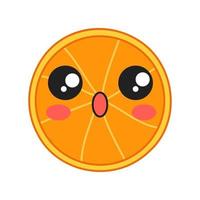orange süße kawaii vektorfigur. Erstaunte Frucht mit offenem Mund. gequältes Essen. lustiges Emoji, Emoticon, überrascht. isolierte karikaturfarbillustration vektor