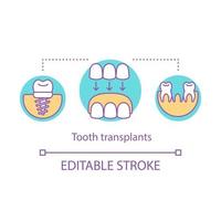 tandtransplantationer konceptikon. teknik för reparativ tandvård. tandklinikservice. implantation av förlorade tänder idé tunn linje illustration. vektor isolerade konturritning. redigerbar linje