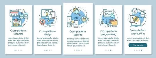 plattformübergreifender onboarding-bildschirm für mobile app-seiten mit linearen konzepten. Entwurfs- und Programmierungs-Walkthrough-Schritte, grafische Anweisungen. Datenschutz. ux, ui, gui-vektorvorlage mit illustrationen vektor