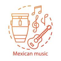 Symbol für mexikanische Musikkonzept. Latino-Akustik-Sound-Party. Mariachi-Band-Instrumente. Trommel, Gitarre, Musiksymbole Idee dünne Linie Illustration. Vektor isolierte Umrisszeichnung. bearbeitbarer Strich