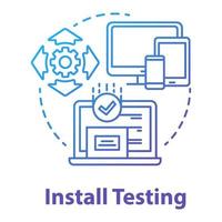 Symbol für das Testkonzept installieren. Software-Programmierungsphase Idee dünne Linie Illustration. Anwendungsentwicklung. Implementierungstests. es Projekt. App-Codierung, vektorisolierte Umrisszeichnung vektor