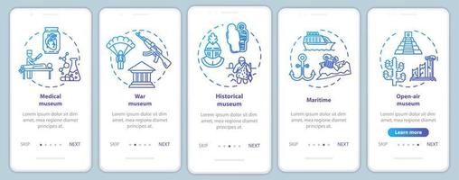 utställning och museum onboarding mobil app sida skärm vektor mall. utomhusutställning. genomgång av webbplatssteg med linjära illustrationer. ux, ui, gui smartphone gränssnitt koncept