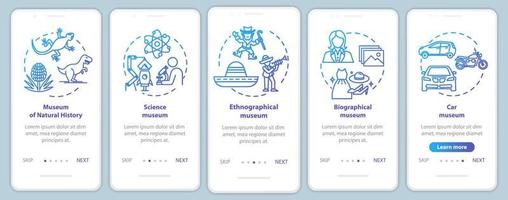 utställning och museum onboarding mobil app sida skärm vektor mall. Naturhistoria. genomgång av webbplatssteg med linjära illustrationer. ux, ui, gui smartphone gränssnitt koncept