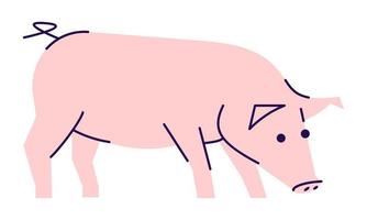 schwein seitenansicht flache vektorillustration. Viehwirtschaft, Gestaltungselement für Haustierhaltung mit Umriss. Logo der Schweinefleischproduktion. Cartoon-Ferkel isoliert auf weißem Hintergrund vektor