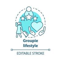 Groupie-Lifestyle-Blau-Konzept-Symbol. auf der suche nach persönlichem gewinn nach der dünnen linienillustration der promi-idee. obsessive Bindung an Musiker. Vektor isoliert Umrisszeichnung. editierbarer Strich