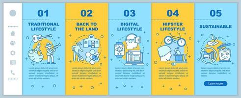 livsstilstyper onboarding mobila webbsidor vektor mall. hipster lever. responsiv smartphone webbplats gränssnitt idé med linjära illustrationer. webbsida genomgång steg skärmar. färg koncept
