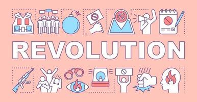 revolution ordet begrepp banner. politiskt uppror, upprorspresentation, hemsida. isolerade bokstäver typografi idé med linjära ikoner. civila oroligheter, konflikt, upplopp vektor kontur illustration