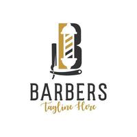 Barbershop inspiration illustration logotyp med bokstaven b vektor