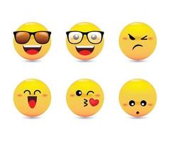 uppsättning känslomässiga reaktioner. gula emojis med ansiktsuttryck. vektor emoticon set.