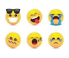 Reihe von emotionalen Reaktionen. gelbe Emojis mit Gesichtsausdrücken. Vektor-Emoticon-Set. vektor