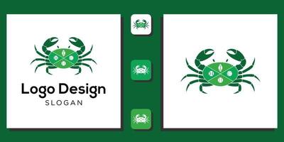 Logo-Design-Kombinationssymbol Tier Tierwelt Krabbe Grün Sportball mit App-Vorlage vektor