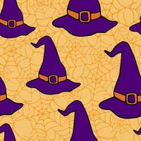 glückliches halloween-vektornahtloses muster. Hexenhut Hintergrund. urlaub bunte textur für verpackung, tapeten, textilien, scrapbooking. handgezeichnete Vektorgrafik im Doodle-Stil. vektor