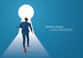 Infografik Business-Konzept Illustration eines Kaufmanns zu Fuß in Schlüsselloch mit hellem Licht vektor