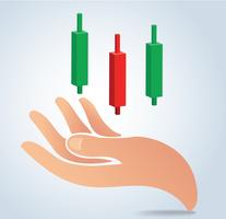 Hand, die Kerzenhalterdiagrammdiagramm des Börsevektors hält vektor