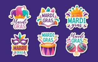 mardi gras festlighet färgglada doodle klistermärke samling vektor