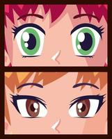 zwei Mädchen Gesichter Anime vektor