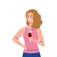 glad kvinna med koppvin, hälsosam livsstil, firar semesterfest vektor