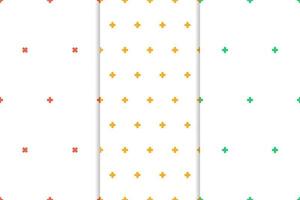 Reihe von Mustern. Satz von einfachen nahtlosen 3-farbigen skandinavischen Trend Musterdesign - Kreuz. vektor