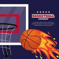 Basketballmeisterschaft, Emblem, Design mit Basketballball in Flammen vektor