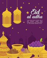 eid al adha mubarak, fröhliches opferfest, mit traditionen aus keramiktöpfen vektor