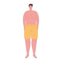man i shorts gul färg, glad kille i baddräkt på vit bakgrund vektor