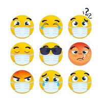 set emojis mit medizinischer maske, gesichter emojis mit chirurgischen maskensymbolen vektor