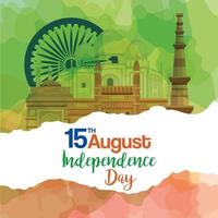 indisk glad självständighetsdagen, firande 15 augusti, med traditionella monument och dekoration vektor