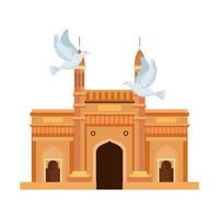 Gateway, berühmtes Denkmal Indiens mit fliegenden Tauben vektor