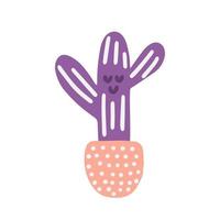 Lila Kaktus im Topf, flache Vektorgrafik im Cartoon-Stil vektor