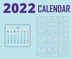kalender 2022 juli månad gott nytt år abstrakt design vektorillustration lila med cyan bakgrund vektor